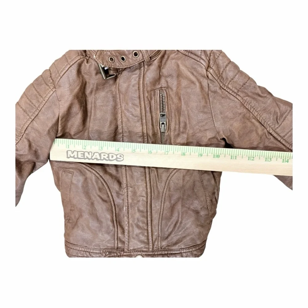 Kids first wave faux Brown Leather bomber/motto‎ Jacket Sherpa lined
